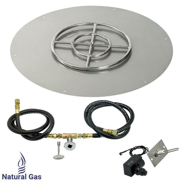 American Fireglass 36 In. Round Stainless Steel Flat Pan With Spark Ignition Kit - Natural Gas SS-RFPKIT-N-36